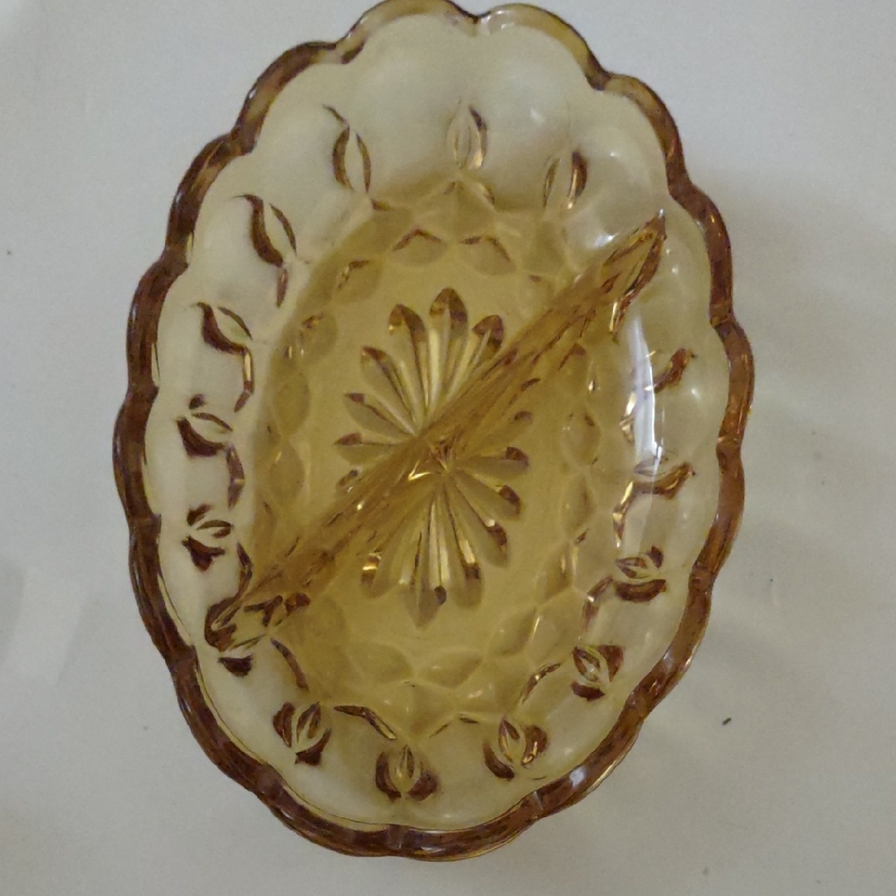Vintage Amber Glass Divided Dish Or Cigarette Ashtray